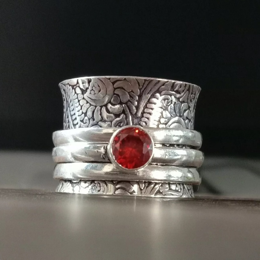 Silver meditation spinner rings with Gemstones - Picture 3 of 10